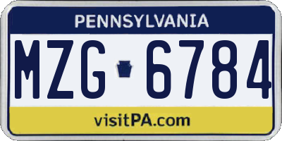 PA license plate MZG6784