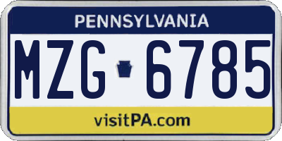 PA license plate MZG6785