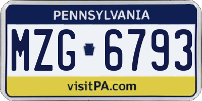 PA license plate MZG6793