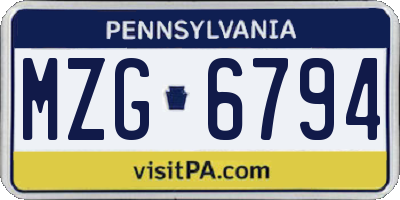 PA license plate MZG6794