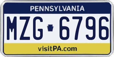 PA license plate MZG6796