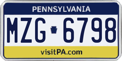 PA license plate MZG6798
