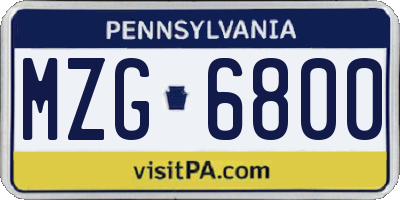 PA license plate MZG6800
