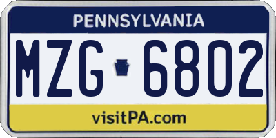 PA license plate MZG6802