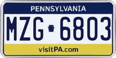 PA license plate MZG6803