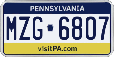 PA license plate MZG6807