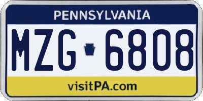 PA license plate MZG6808