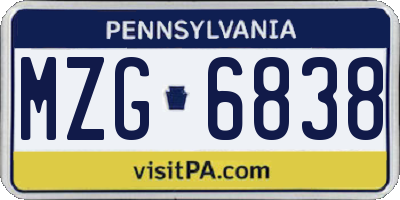 PA license plate MZG6838