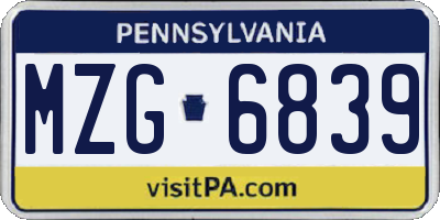 PA license plate MZG6839