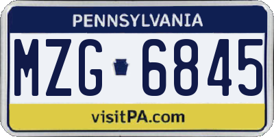 PA license plate MZG6845