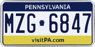 PA license plate MZG6847
