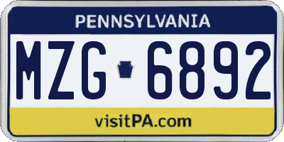 PA license plate MZG6892