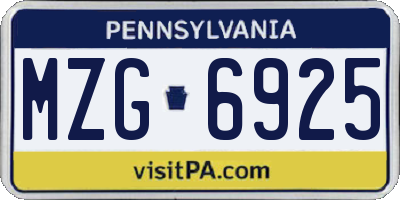 PA license plate MZG6925