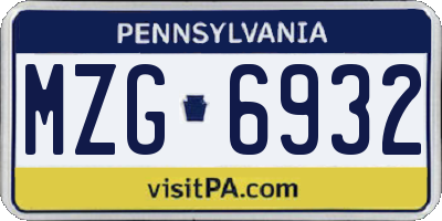 PA license plate MZG6932