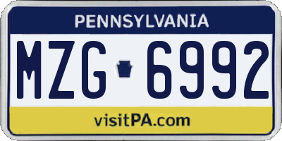 PA license plate MZG6992