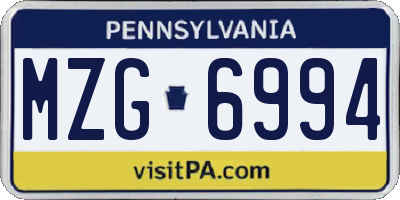 PA license plate MZG6994