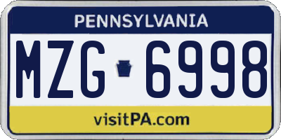 PA license plate MZG6998