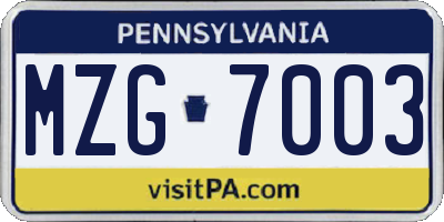 PA license plate MZG7003