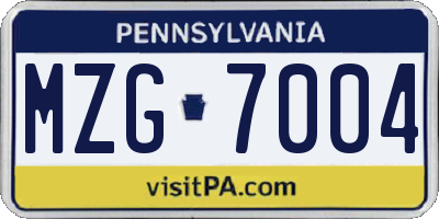 PA license plate MZG7004