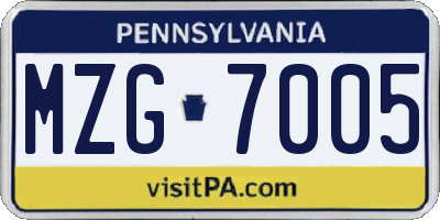 PA license plate MZG7005
