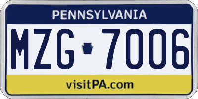 PA license plate MZG7006