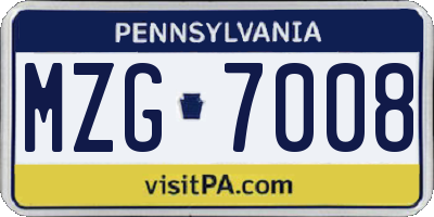 PA license plate MZG7008