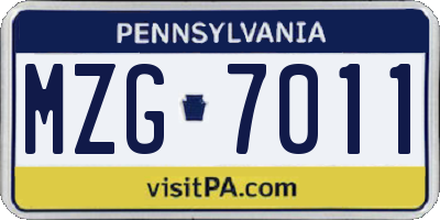 PA license plate MZG7011