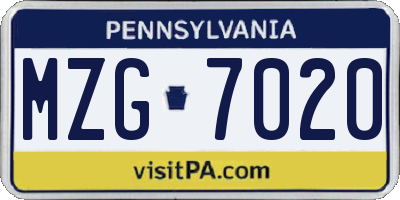 PA license plate MZG7020