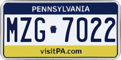 PA license plate MZG7022