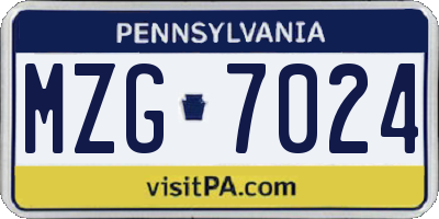 PA license plate MZG7024