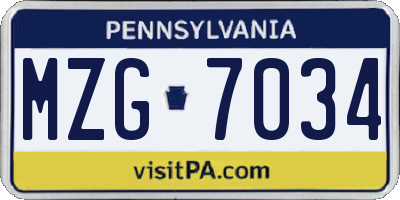 PA license plate MZG7034