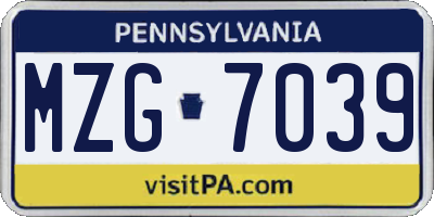 PA license plate MZG7039