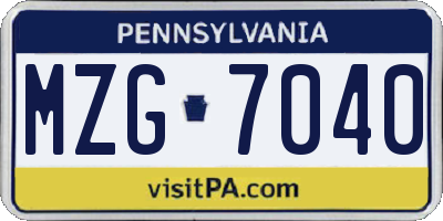 PA license plate MZG7040
