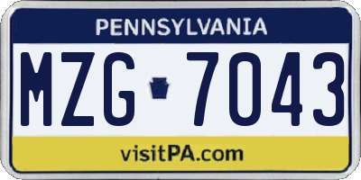 PA license plate MZG7043