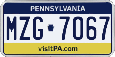PA license plate MZG7067