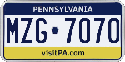 PA license plate MZG7070