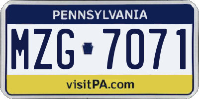 PA license plate MZG7071