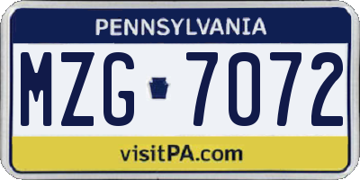PA license plate MZG7072