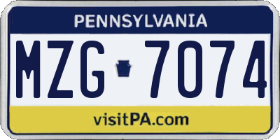 PA license plate MZG7074
