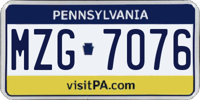 PA license plate MZG7076