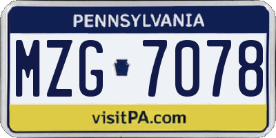 PA license plate MZG7078