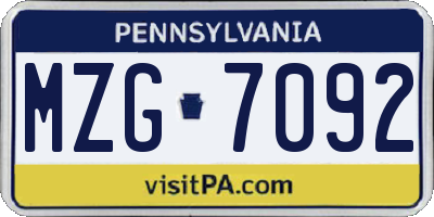 PA license plate MZG7092