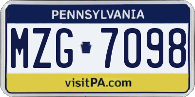 PA license plate MZG7098