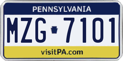 PA license plate MZG7101