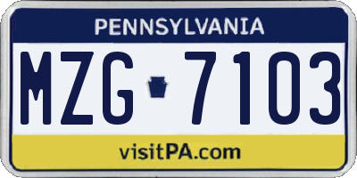 PA license plate MZG7103