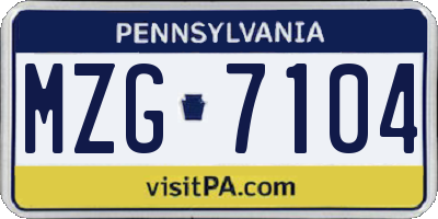 PA license plate MZG7104