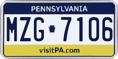PA license plate MZG7106