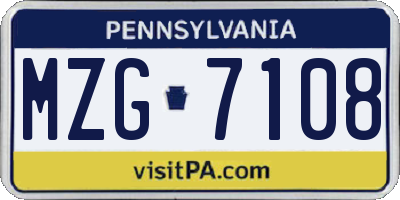 PA license plate MZG7108