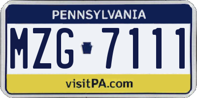 PA license plate MZG7111