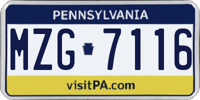 PA license plate MZG7116
